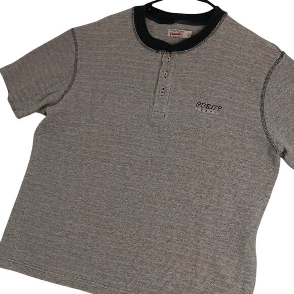 Vtg Guess Jeans Henley Thermal Shirt L Gray 80s Stretch Knit Logo - Picture 1 of 13